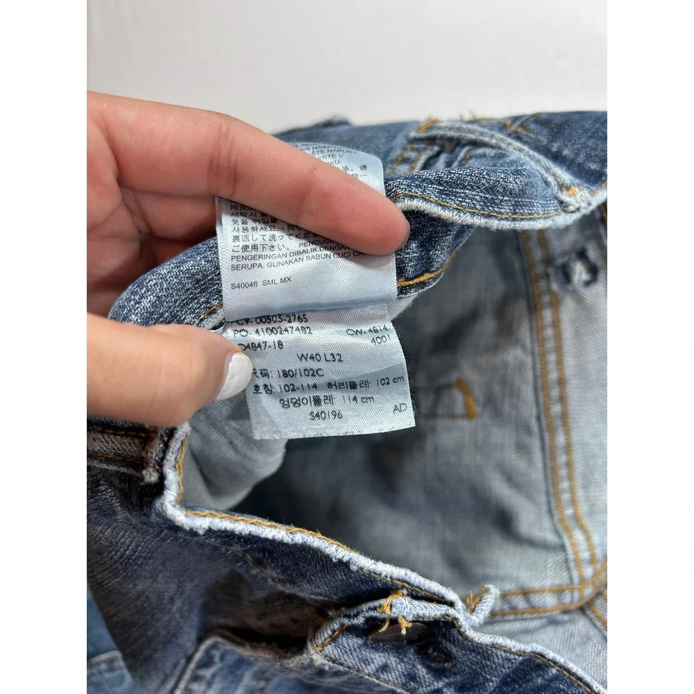 Levis 505 Regular Fit Straight Leg Blue Jeans Mens W40 L32 Distressed